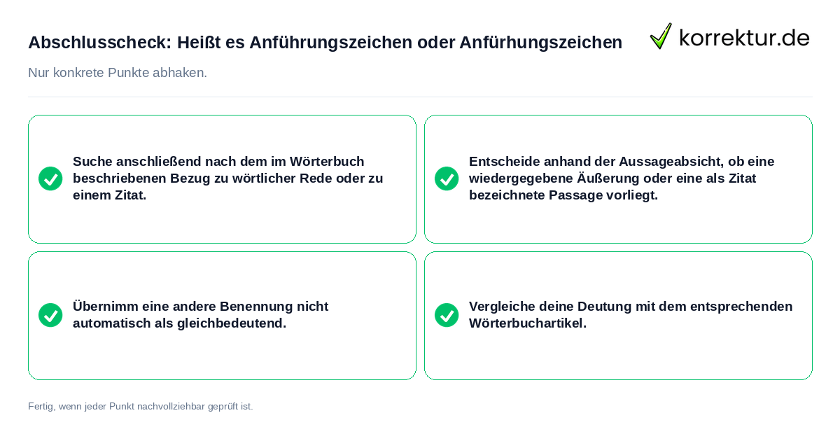 Konkreter Abschlusscheck zu Heißt es Anführungszeichen oder Anfürhungszeichen