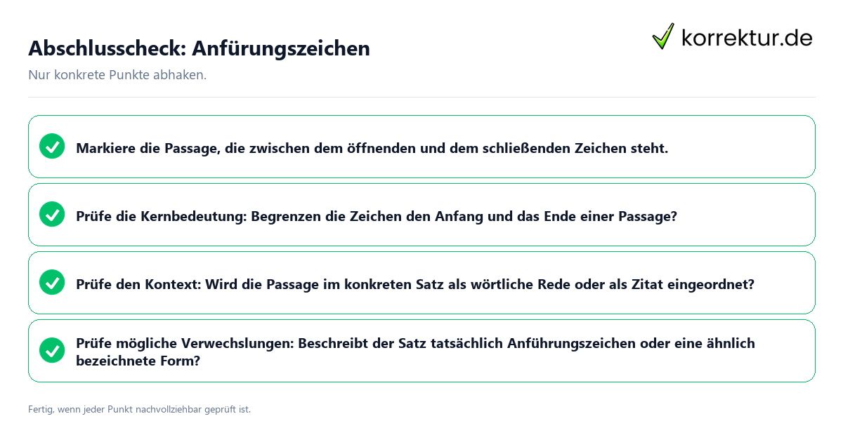 Konkreter Abschlusscheck zu Anfürungszeichen