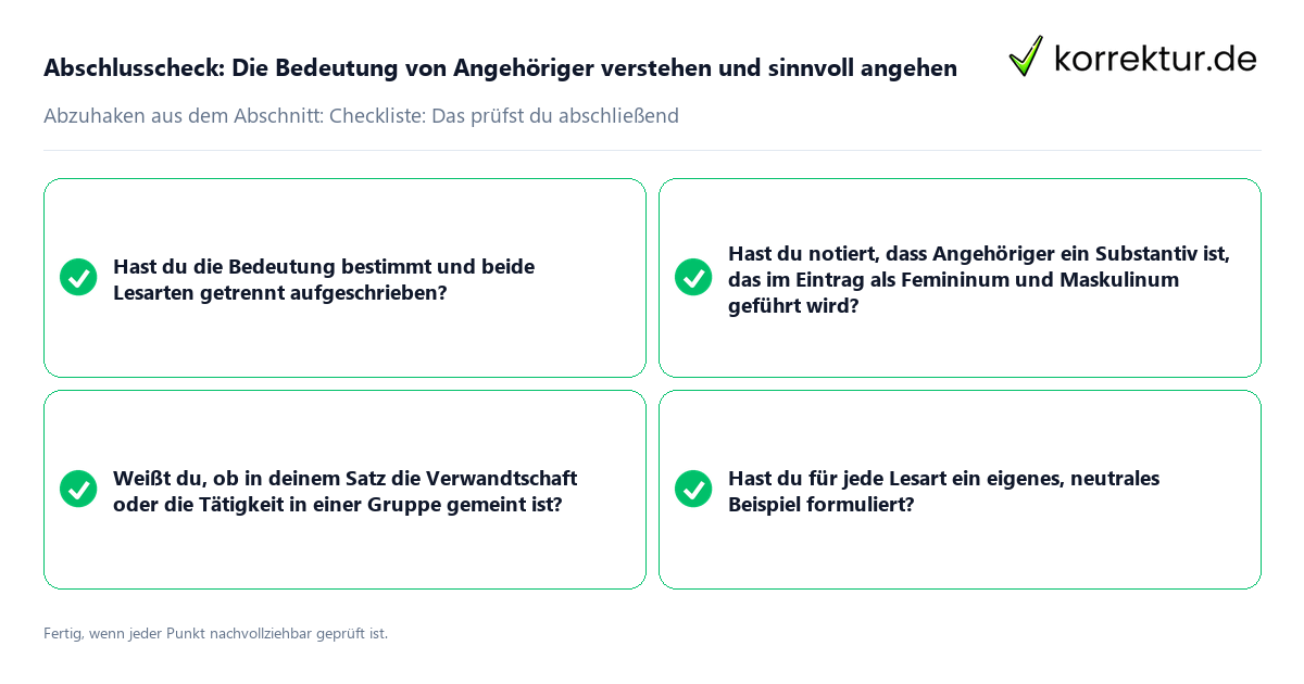 Konkreter Abschlusscheck zu Die Bedeutung von Angehöriger verstehen und sinnvoll angehen