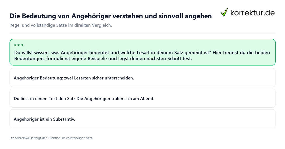 Konkrete Regel und vollständige Beispielsätze zu Die Bedeutung von Angehöriger verstehen