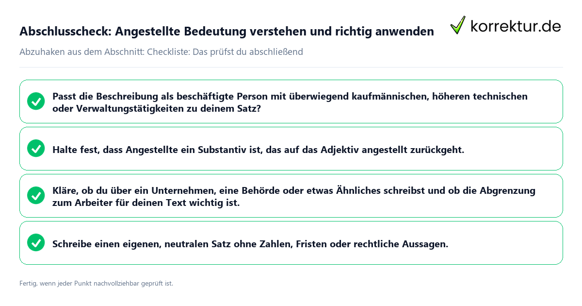 Konkreter Abschlusscheck zu Angestellte Bedeutung verstehen und richtig anwenden