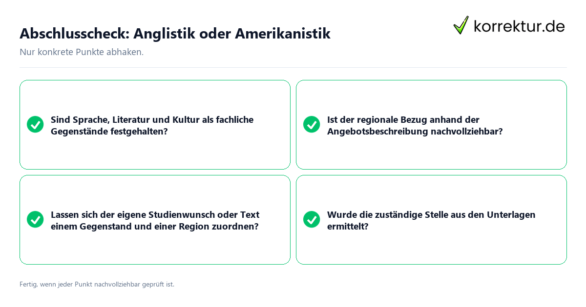 Abschlusscheck: Anglistik oder Amerikanistik Konkreter Abschlusscheck zu Anglistik oder Amerikanistik