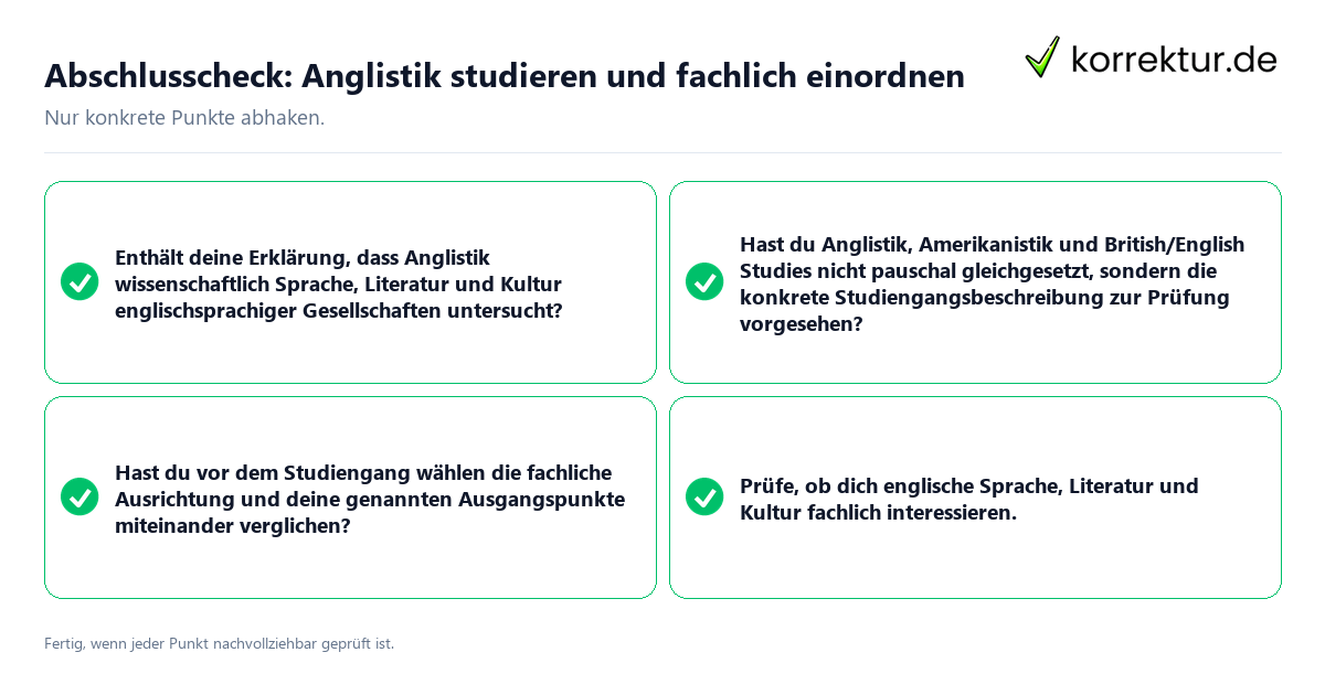 Konkreter Abschlusscheck zu Anglistik studieren und fachlich einordnen