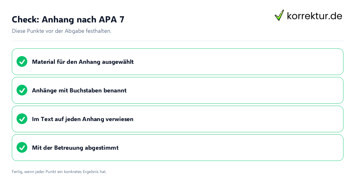 Check: Anhang nach APA 7 Anhang nach APA 7: Prüfliste mit vier Punkten