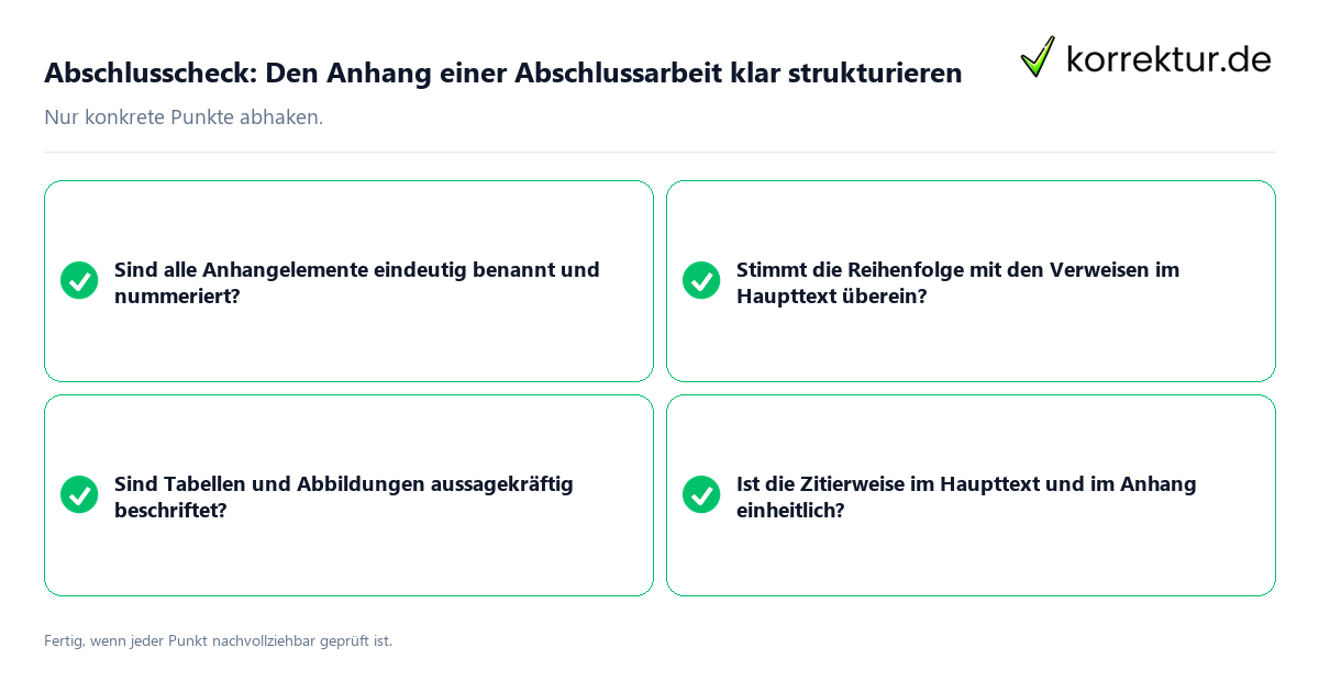 Konkreter Abschlusscheck zu Den Anhang einer Abschlussarbeit klar strukturieren