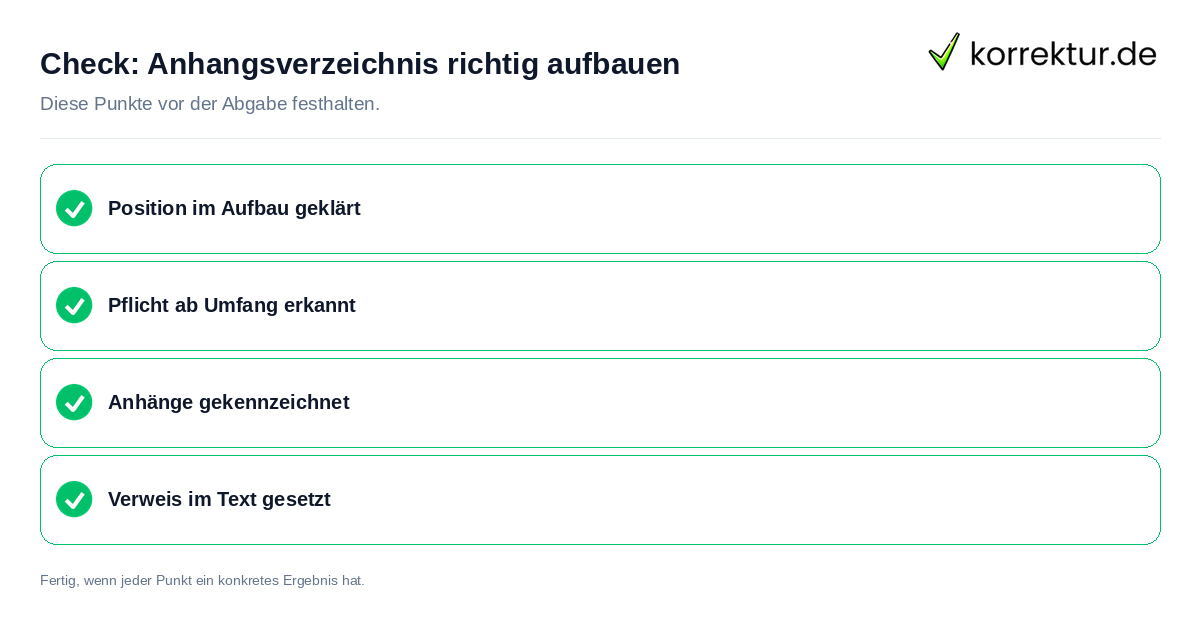 Anhangsverzeichnis richtig aufbauen: Prüfliste mit vier Punkten