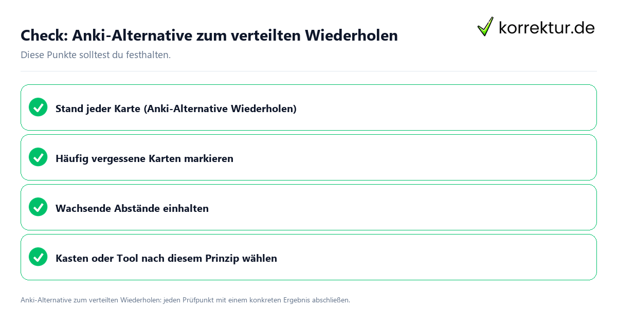 Anki-Alternative zum verteilten Wiederholen mit einer themenspezifischen Checkliste
