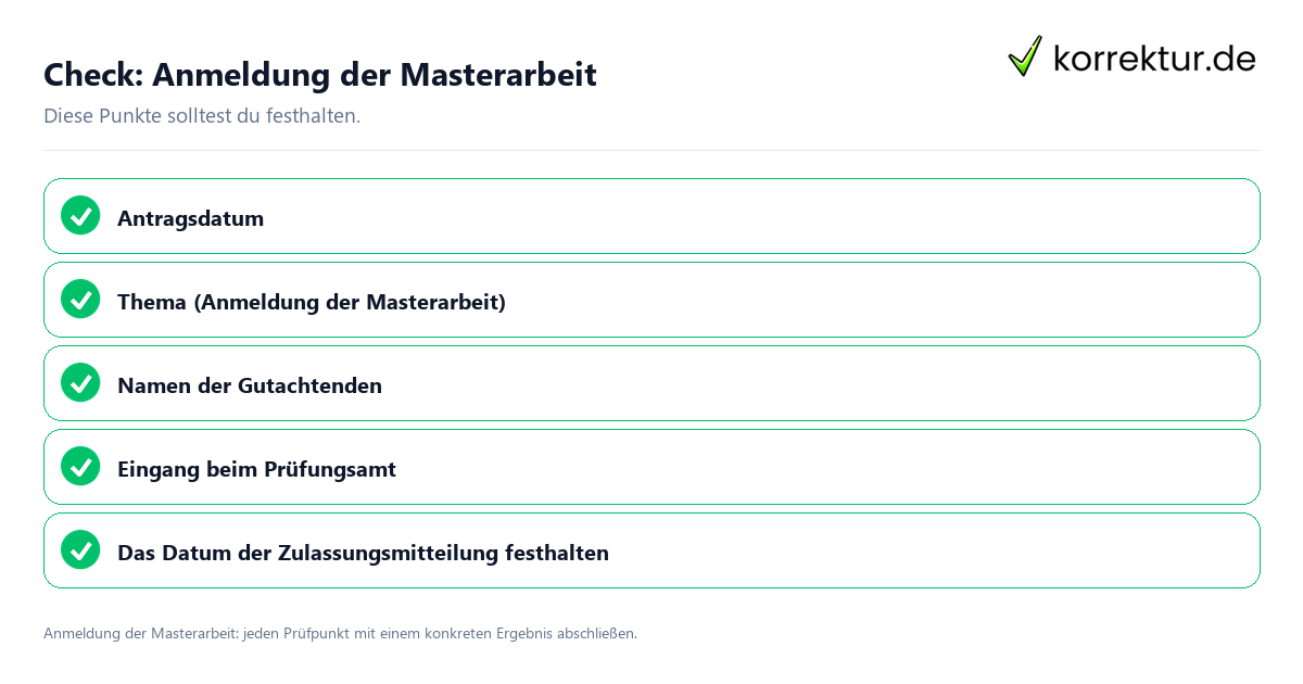 Check: Anmeldung der Masterarbeit Anmeldung der Masterarbeit mit einer themenspezifischen Checkliste
