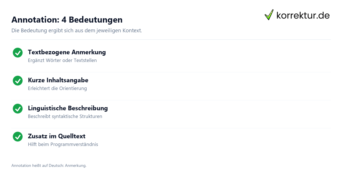 Annotation: 4 Bedeutungen Was bedeutet Annotation auf Deutsch? Bedeutungen im Überblick