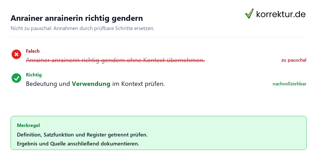 Ungeeignete und belastbare Vorgehensweise bei Anrainer anrainerin richtig gendern