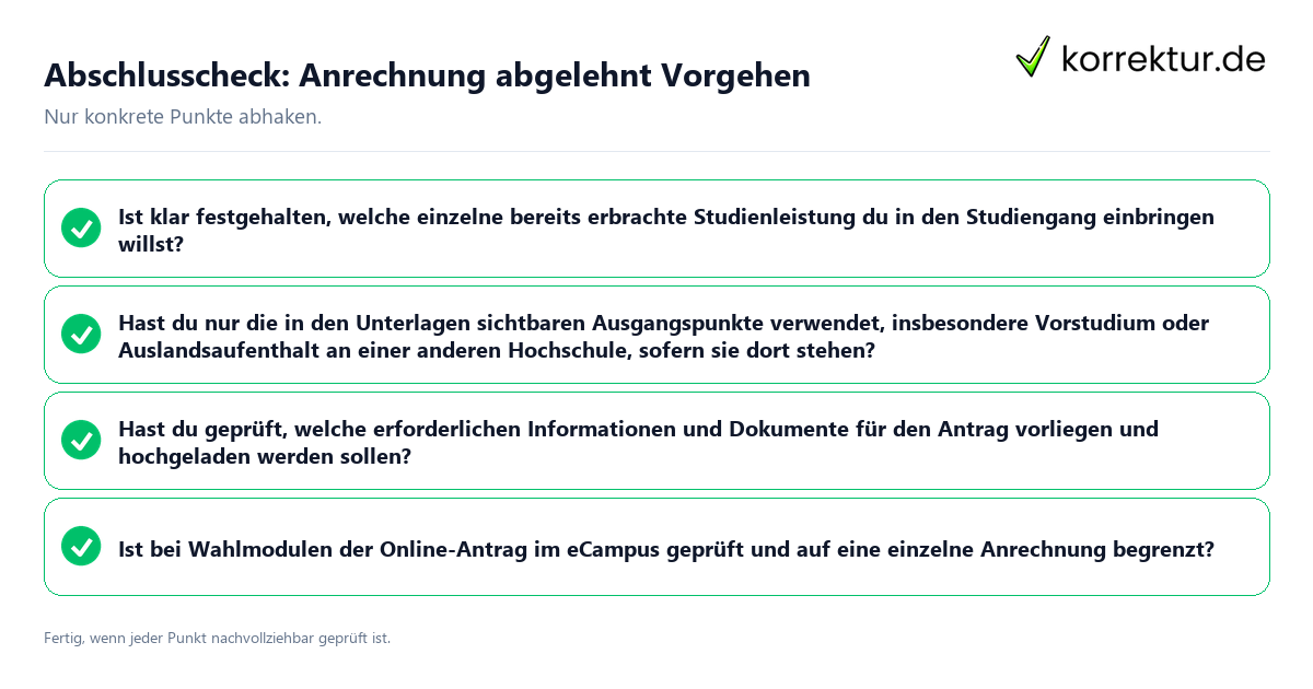 Abschlusscheck: Anrechnung abgelehnt Vorgehen Konkreter Abschlusscheck zu Anrechnung abgelehnt Vorgehen