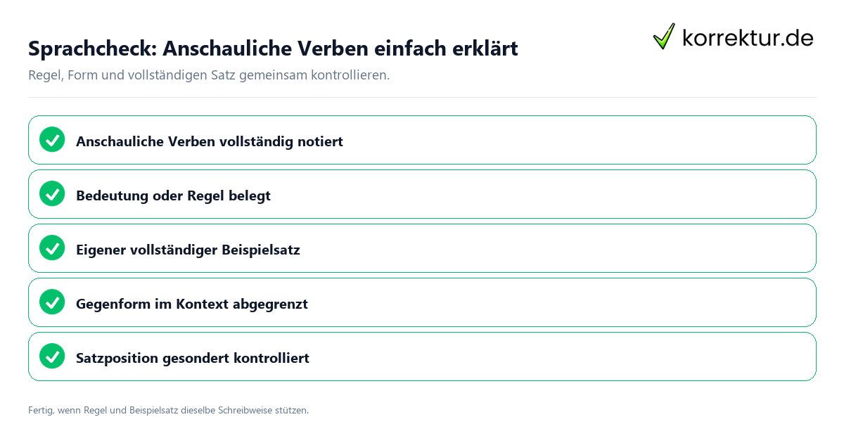 Sprachcheck: Anschauliche Verben einfach erklärt Konkreter Sprachcheck zu Anschauliche Verben einfach erklärt mit Regel und vollständigem Beispielsatz