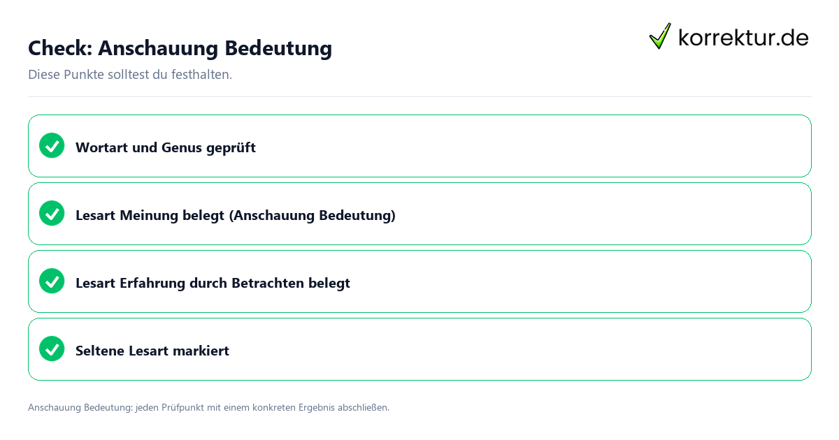 Anschauung Bedeutung mit einer themenspezifischen Checkliste