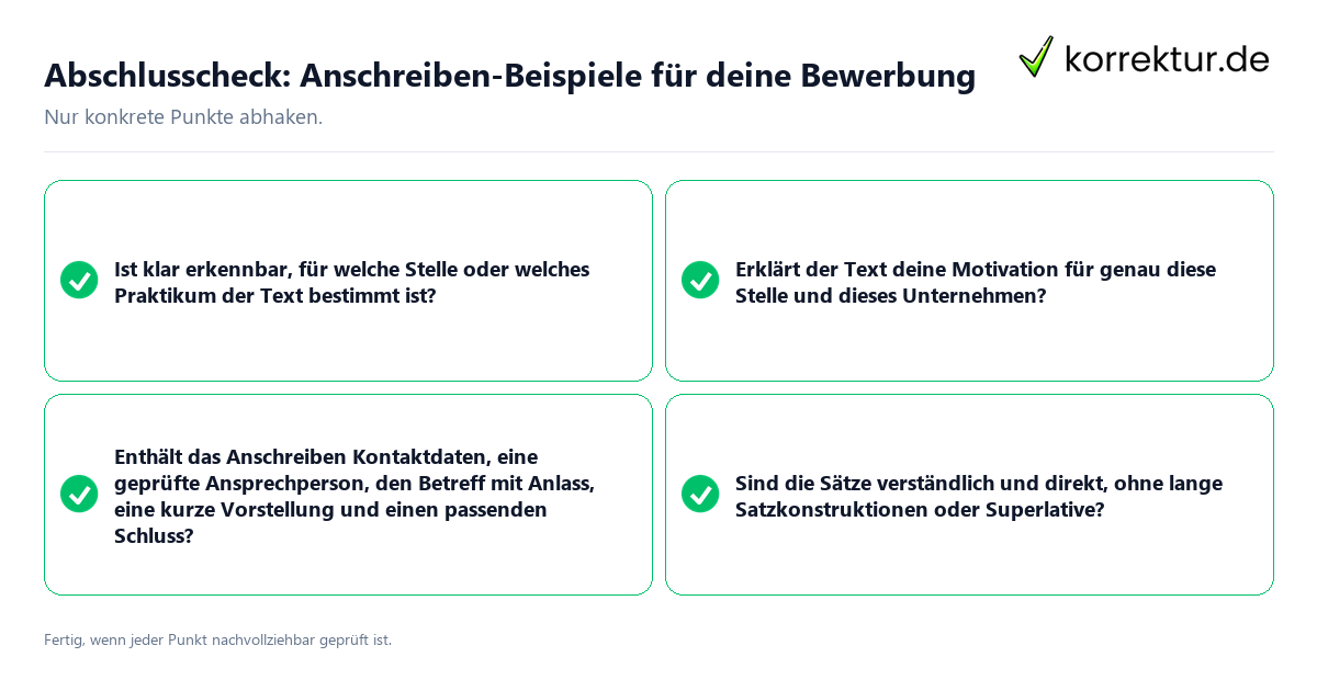 Konkreter Abschlusscheck zu Anschreiben-Beispiele für deine Bewerbung