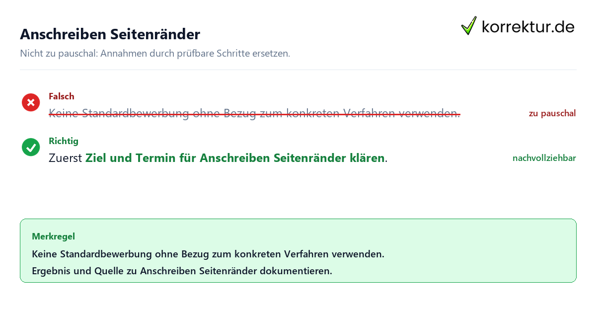 Ungeeignete und belastbare Vorgehensweise bei Anschreiben Seitenränder