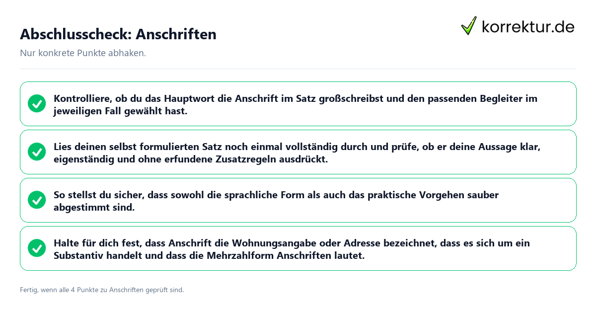 Abschlusscheck: Anschriften Konkreter Abschlusscheck zu Anschriften