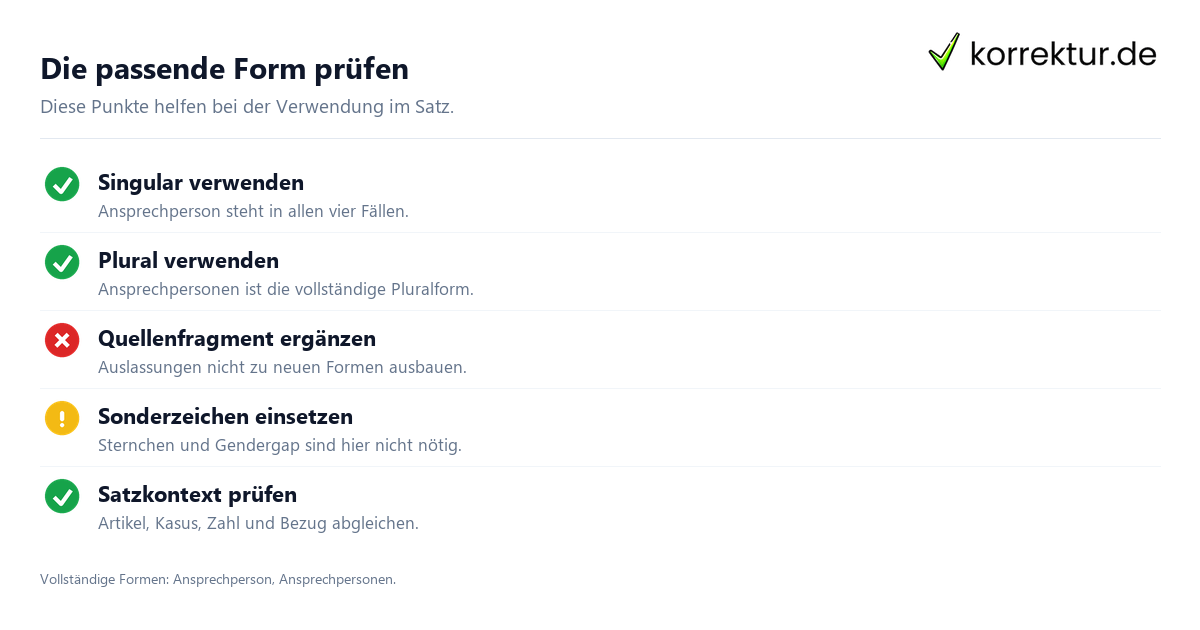 Die passende Form prüfen Ansprechperson richtig gendern und passend verwenden: Formen prüfen
