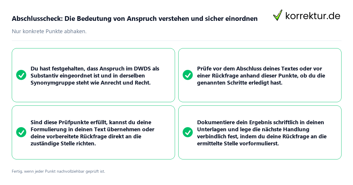 Konkreter Abschlusscheck zu Die Bedeutung von Anspruch verstehen und sicher einordnen