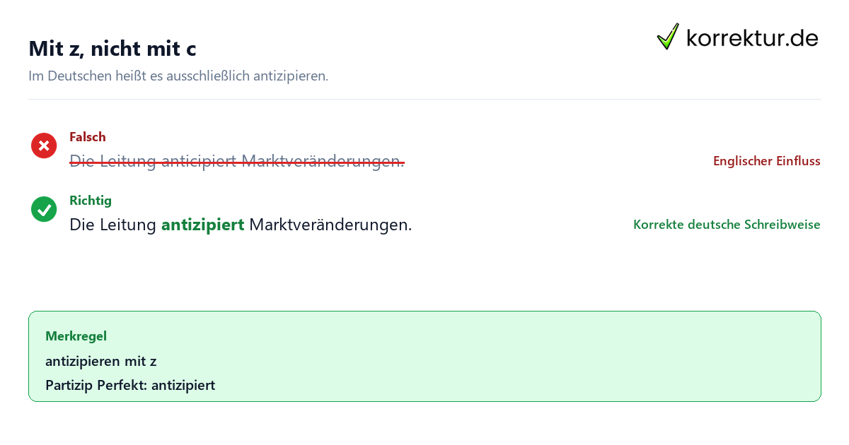 Antizipieren Bedeutung: richtige Schreibweise mit z