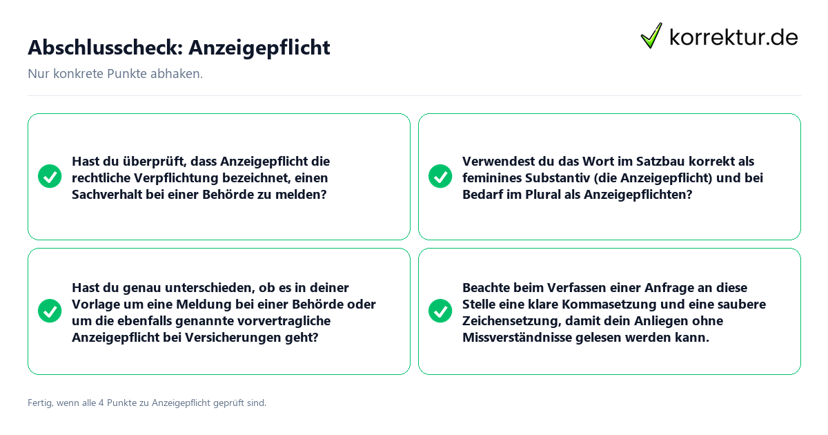 Konkreter Abschlusscheck zu Anzeigepflicht