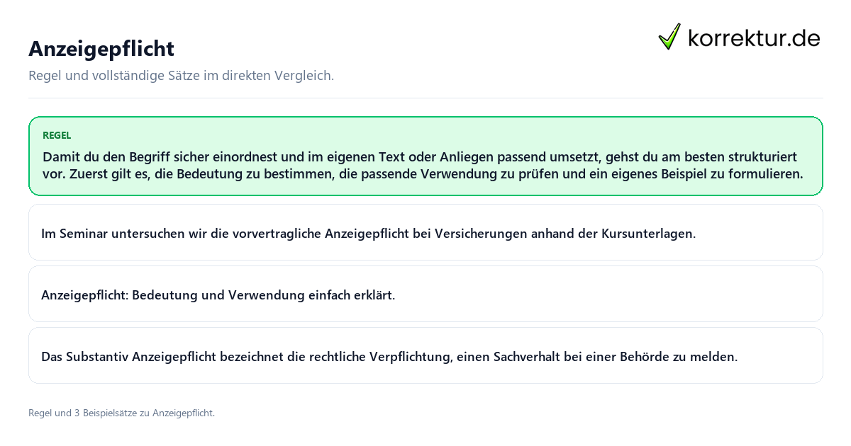 Konkrete Regel und vollständige Beispielsätze zu Anzeigepflicht