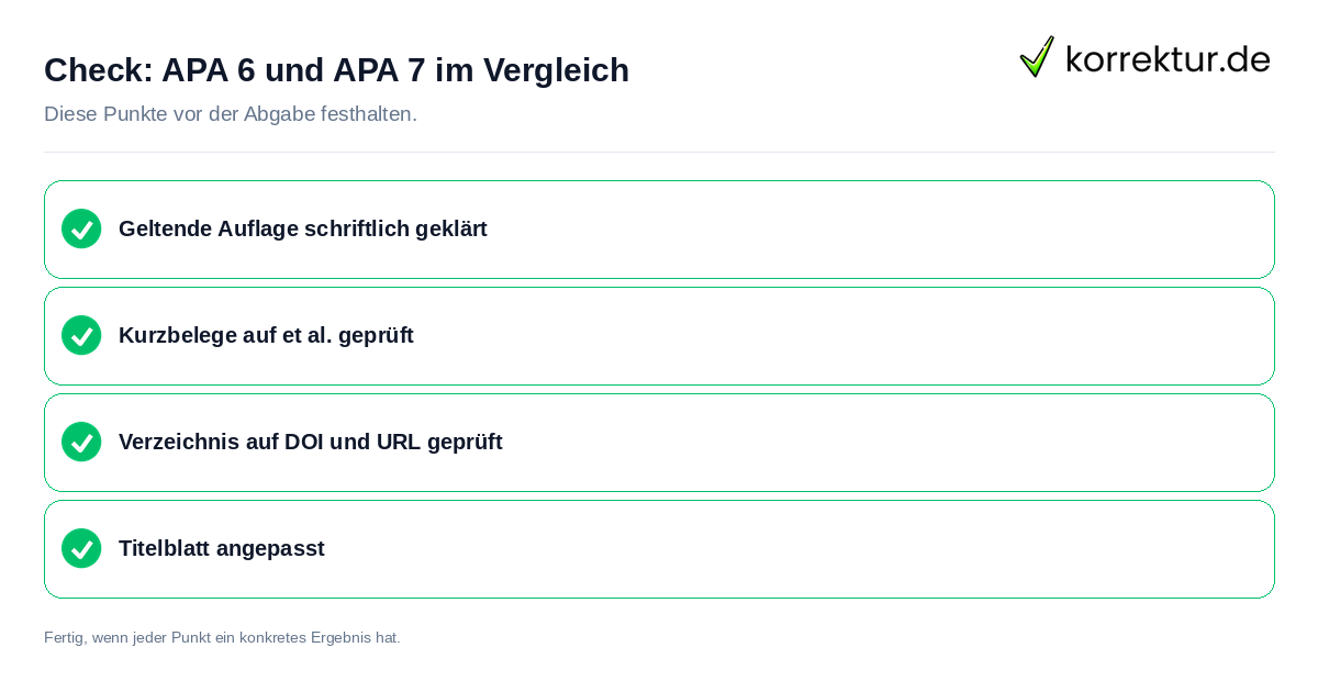 APA 6 und APA 7 im Vergleich: Prüfliste mit vier Punkten