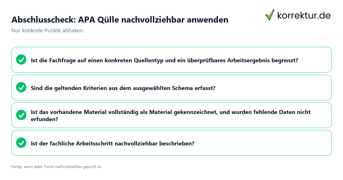 Konkreter Abschlusscheck zu APA Qülle nachvollziehbar anwenden