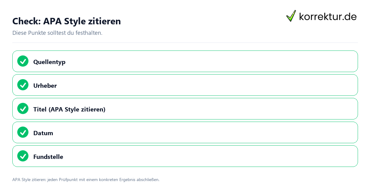 APA Style zitieren mit einer themenspezifischen Checkliste