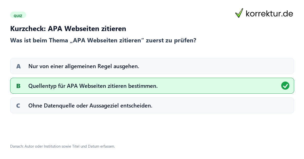 APA Webseiten zitieren mit einem Kurzquiz zum sinnvollen nächsten Schritt