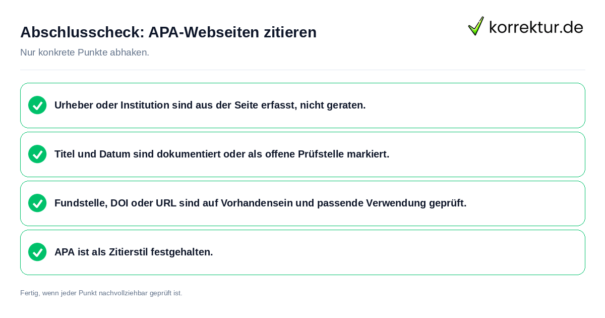 Konkreter Abschlusscheck zu APA-Webseiten zitieren