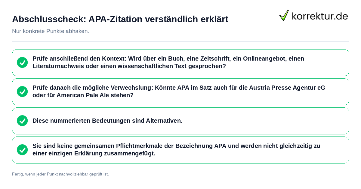 Konkreter Abschlusscheck zu APA-Zitation verständlich erklärt