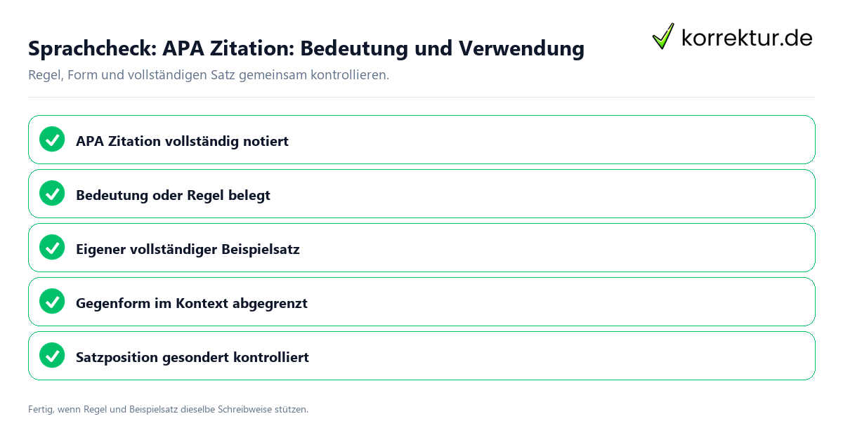 Sprachcheck: APA Zitation: Bedeutung und Verwendung Konkreter Sprachcheck zu APA Zitation: Bedeutung und Verwendung mit Regel und vollständigem Beispielsatz