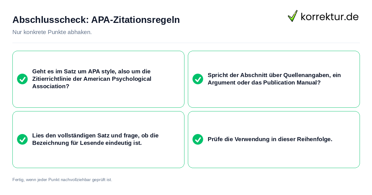 Abschlusscheck: APA-Zitationsregeln Konkreter Abschlusscheck zu APA-Zitationsregeln