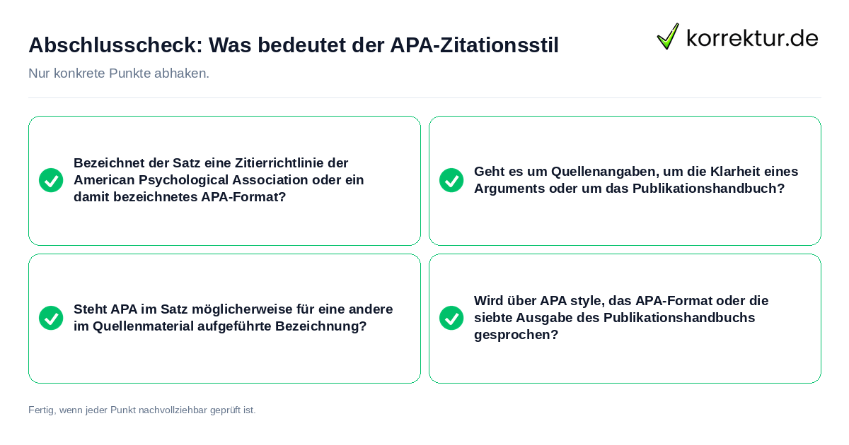 Abschlusscheck: Was bedeutet der APA-Zitationsstil Konkreter Abschlusscheck zu Was bedeutet der APA-Zitationsstil