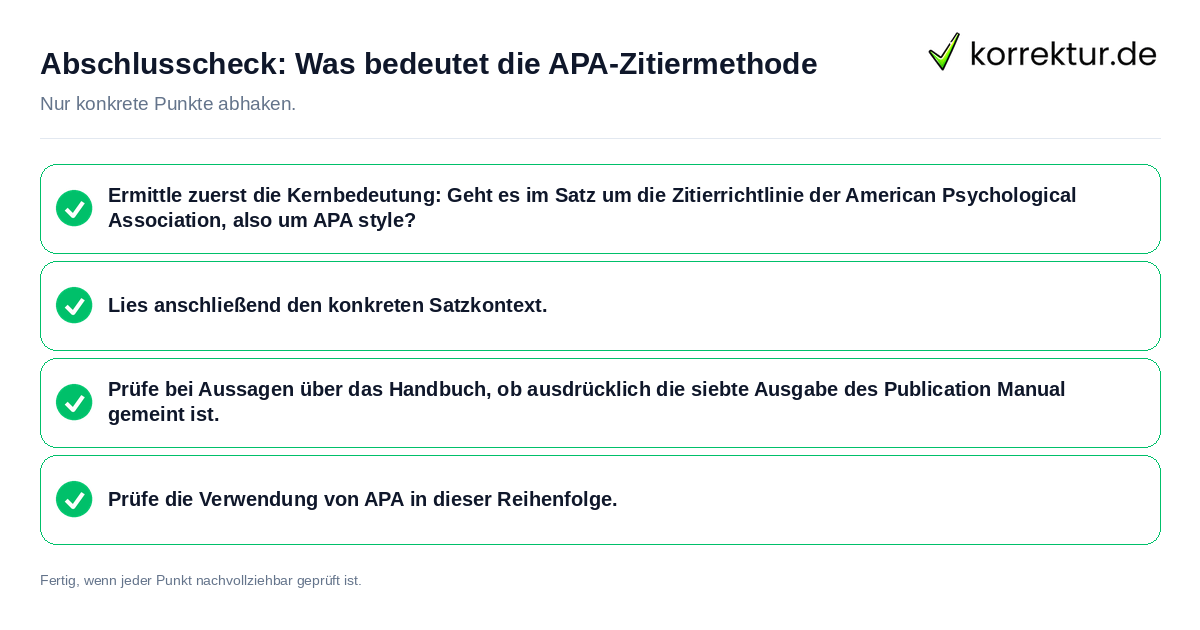 Konkreter Abschlusscheck zu Was bedeutet die APA-Zitiermethode