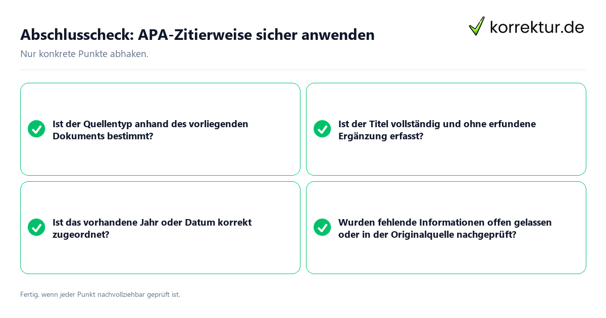 Konkreter Abschlusscheck zu APA-Zitierweise sicher anwenden