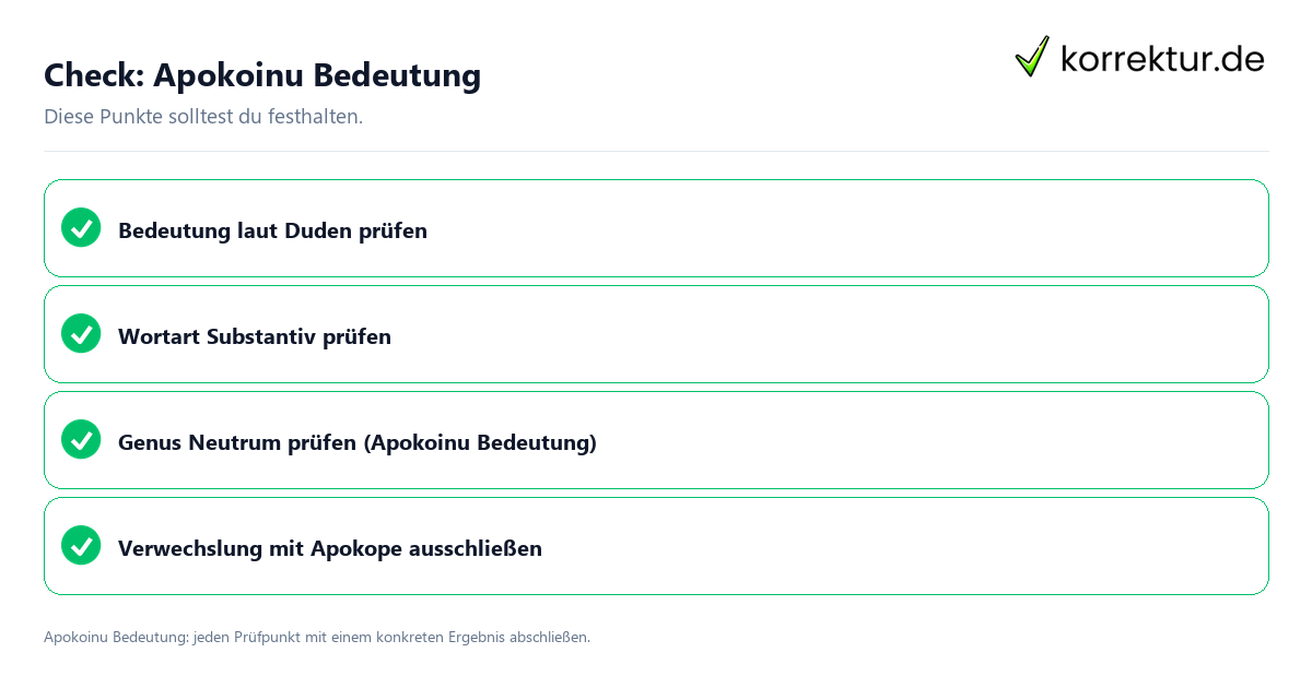 Apokoinu Bedeutung mit einer themenspezifischen Checkliste