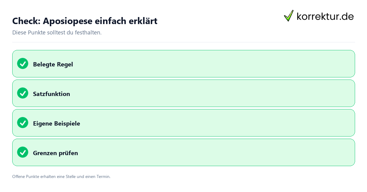 Aposiopese einfach erklärt mit Checkliste für Unterlagen und nächste Schritte