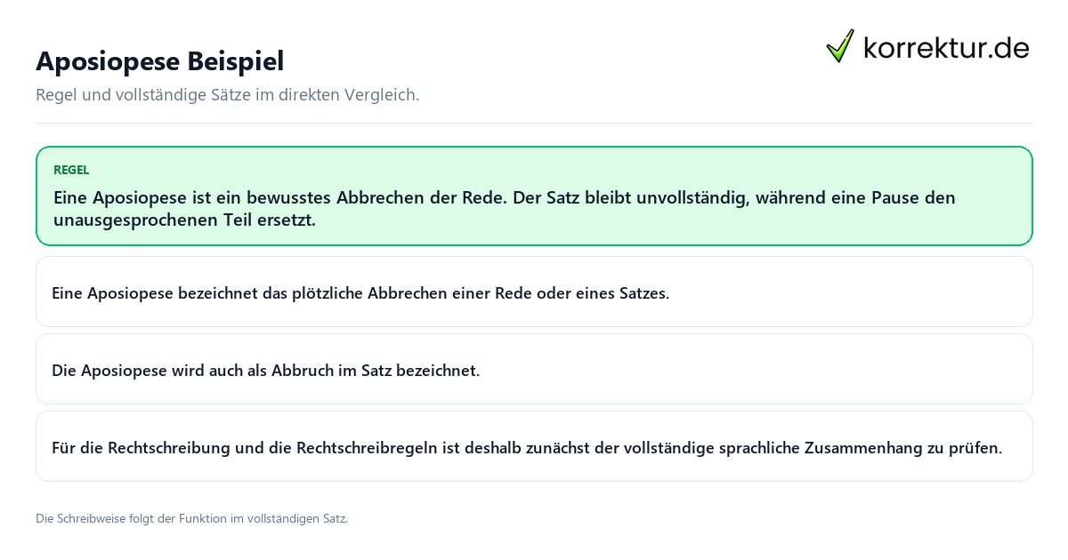 Konkrete Regel und vollständige Beispielsätze zu Aposiopese Beispiel