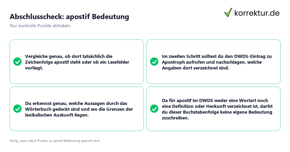 Konkreter Abschlusscheck zu apostif Bedeutung