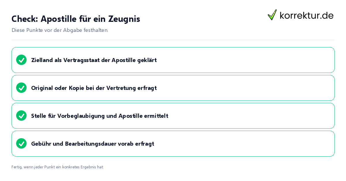 Check: Apostille für ein Zeugnis Apostille für ein Zeugnis: Prüfliste mit vier Punkten