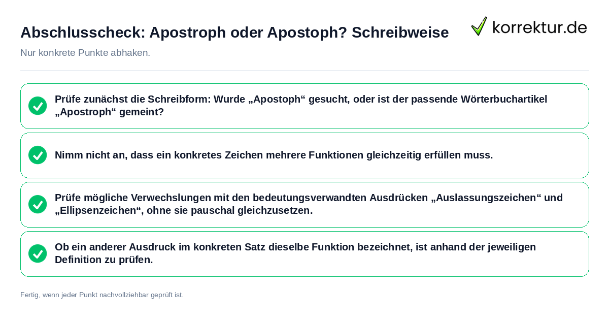 Konkreter Abschlusscheck zu Apostroph oder Apostoph? Schreibweise
