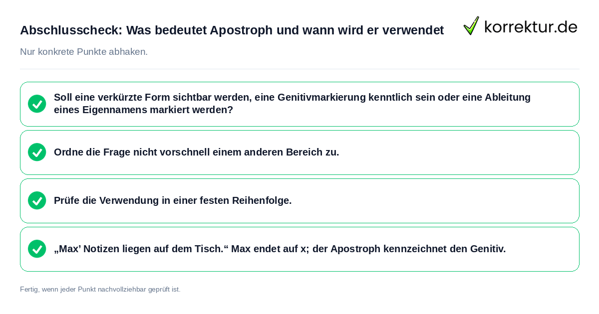 Abschlusscheck: Was bedeutet Apostroph und wann wird er verwendet Konkreter Abschlusscheck zu Was bedeutet Apostroph und wann wird er verwendet