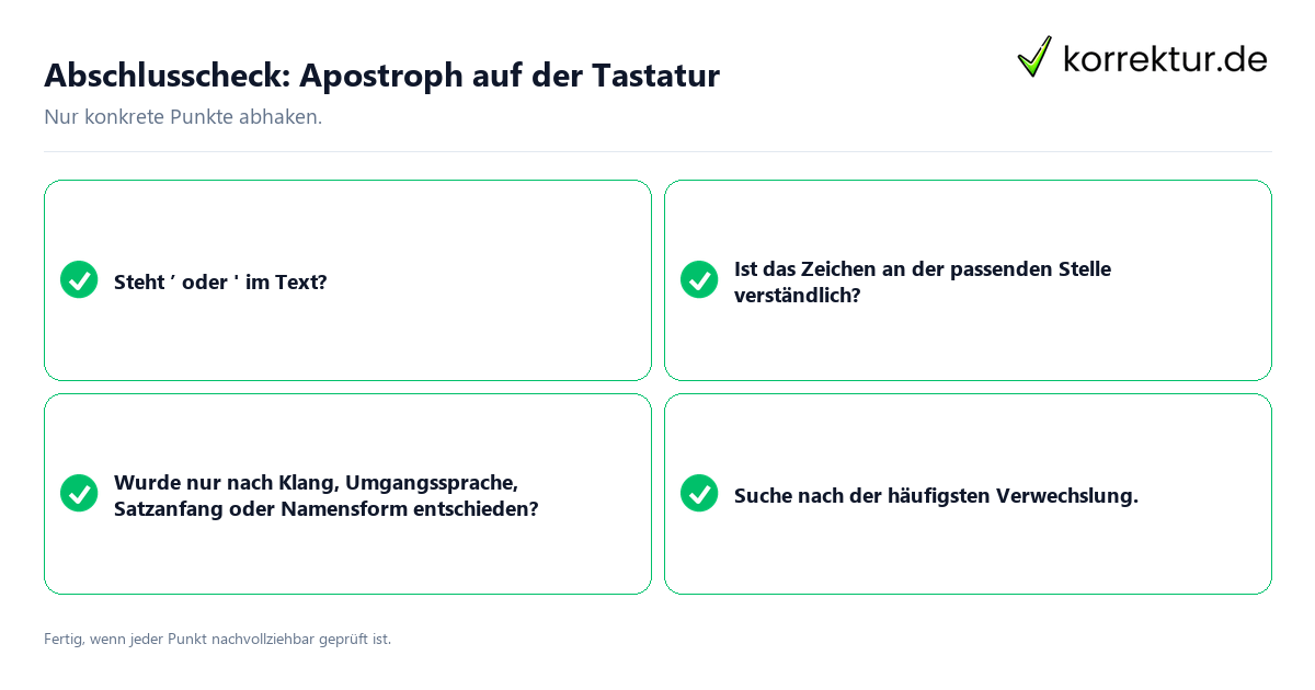 Konkreter Abschlusscheck zu Apostroph auf der Tastatur