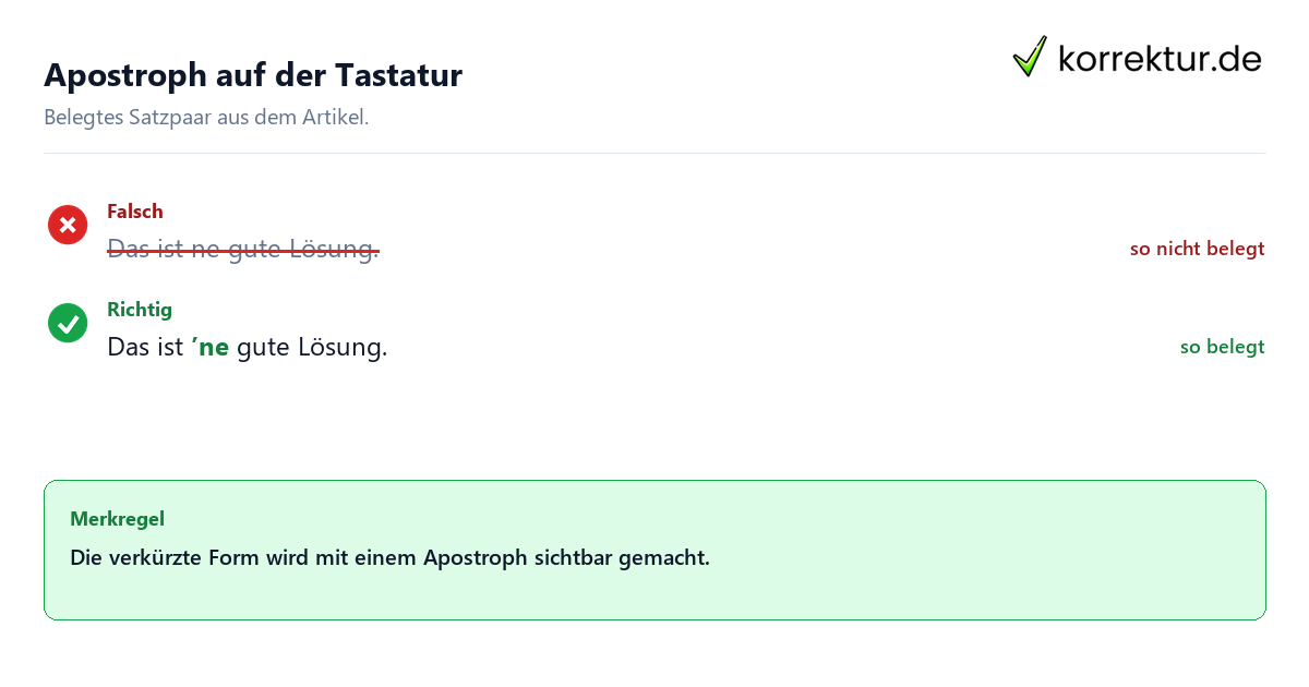 Falsches und richtiges Satzbeispiel zu Apostroph auf der Tastatur