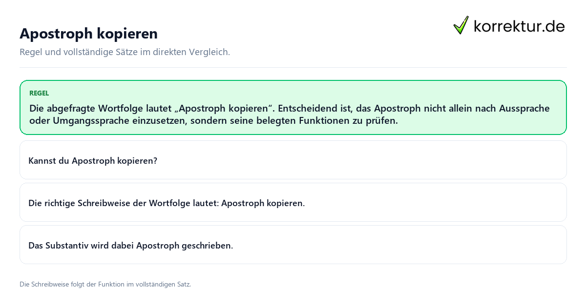 Konkrete Regel und vollständige Beispielsätze zu Apostroph kopieren