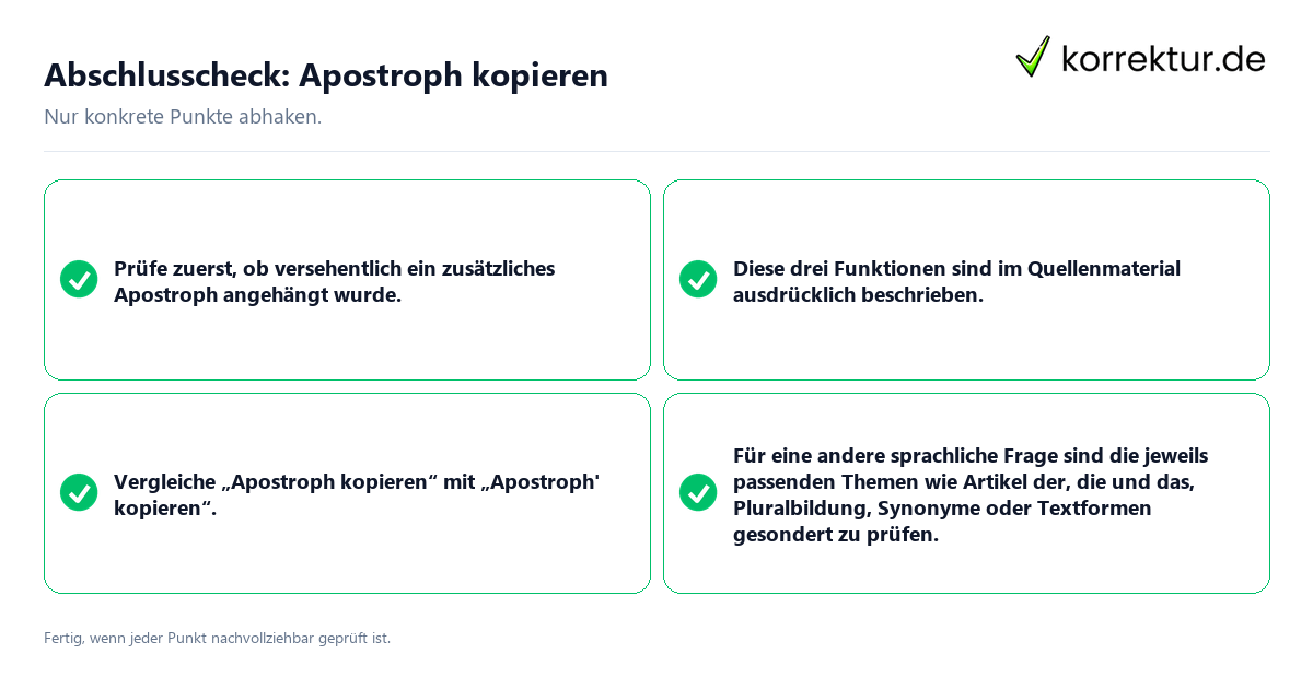 Konkreter Abschlusscheck zu Apostroph kopieren