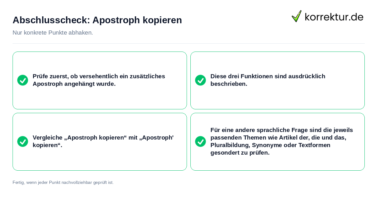 Abschlusscheck: Apostroph kopieren Konkreter Abschlusscheck zu Apostroph kopieren