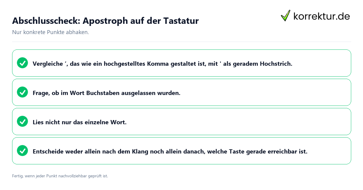 Konkreter Abschlusscheck zu Apostroph auf der Tastatur