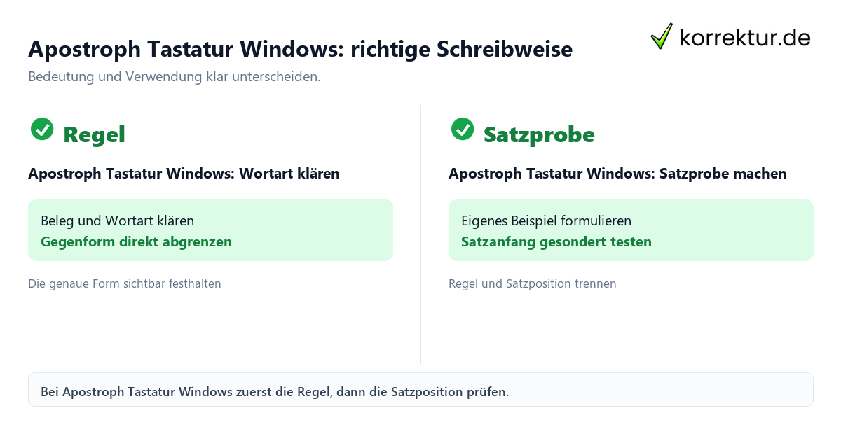 Apostroph Tastatur Windows: richtige Schreibweise mit Bedeutung und passender Verwendung im Vergleich